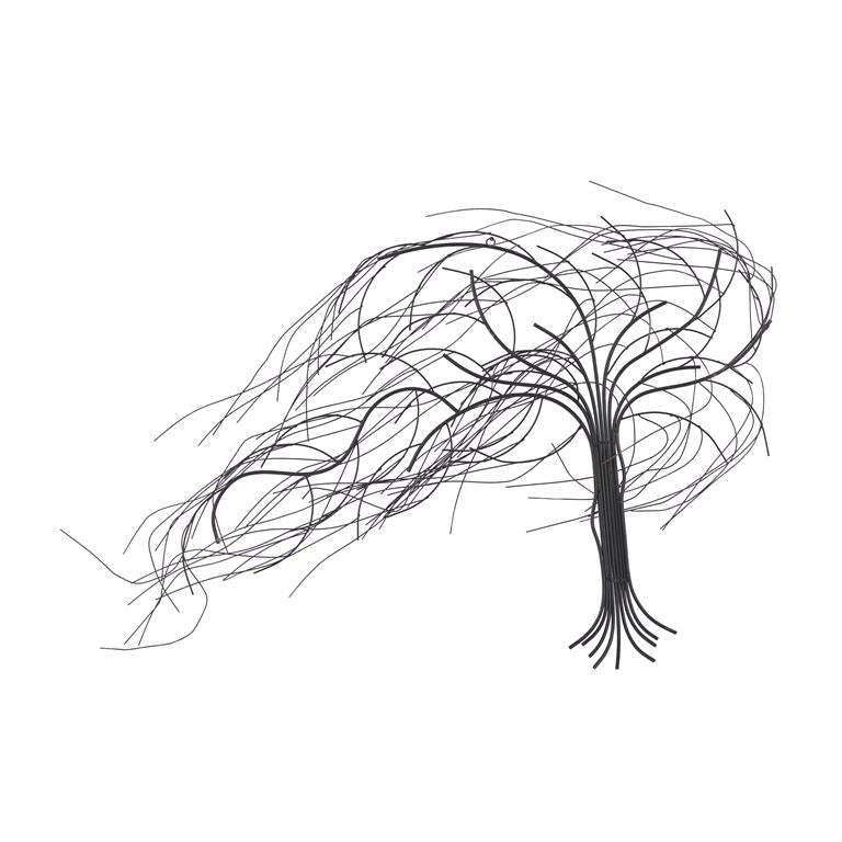 SILVER METAL TREE INDOOR OUTDOOR WALL DECOR WITH LONG BRANCH