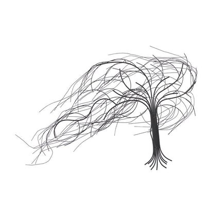 SILVER METAL TREE INDOOR OUTDOOR WALL DECOR WITH LONG BRANCH