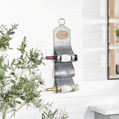 GREY METAL FARMHOUSE WINE HOLDER,