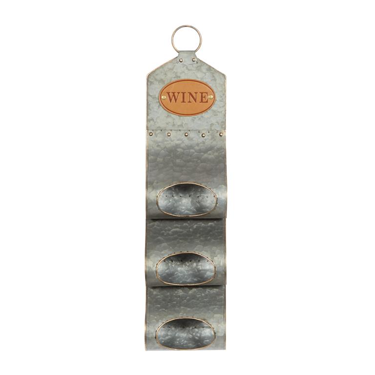 GREY METAL FARMHOUSE WINE HOLDER,