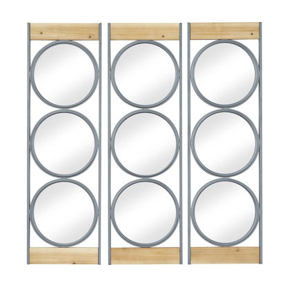BLACK METAL WALL MIRROR WITH WOOD ACCENTS