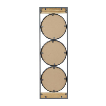 BLACK METAL WALL MIRROR WITH WOOD ACCENTS
