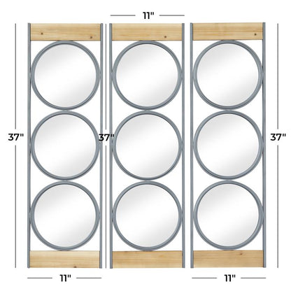 BLACK METAL WALL MIRROR WITH WOOD ACCENTS