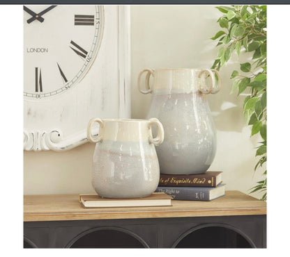 WHITE CERAMIC VASE WITH HANDLES