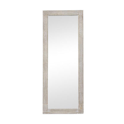 WHITE WOOD FLORAL INTRICATELY CARVED WALL MIRROR,
