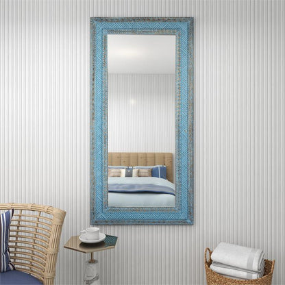 BLUE MANGO WOOD TRIBAL CARVED WALL MIRROR,