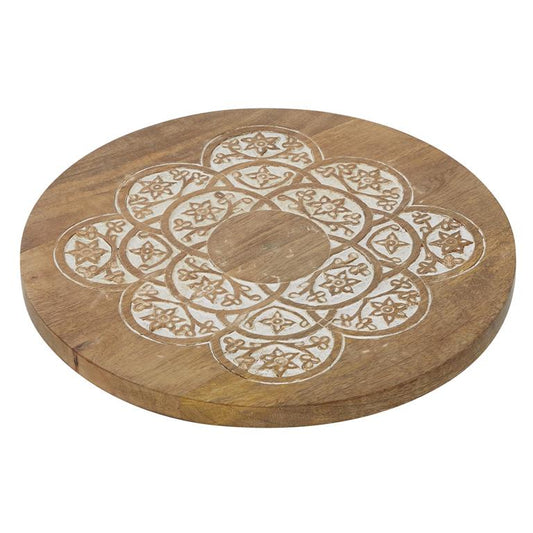 BROWN WOOD FLORAL INTRICATELY CARVED CAKE STAND