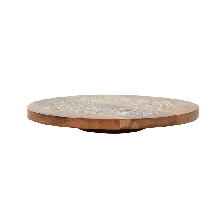 BROWN WOOD FLORAL INTRICATELY CARVED CAKE STAND