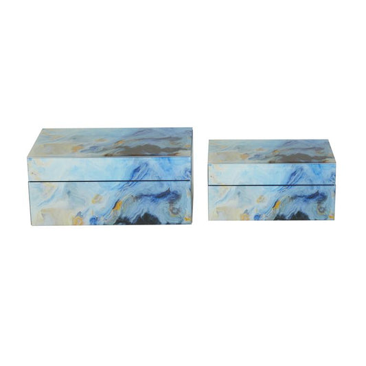 COSMOLIVING BY COSMOPOLITAN BLUE GLASS BOX WITH GLASS SIDES