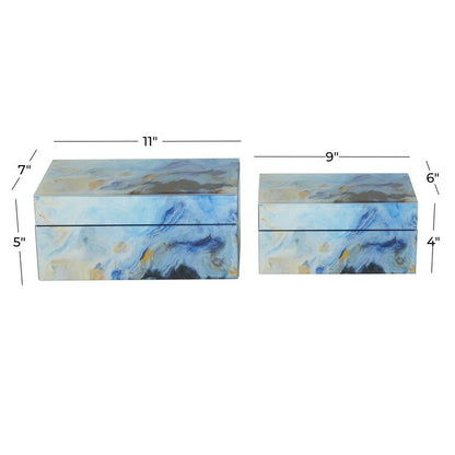 COSMOLIVING BY COSMOPOLITAN BLUE GLASS BOX WITH GLASS SIDES