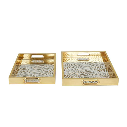 GOLD PLASTIC GEOMETRIC MIRRORED TRAY,