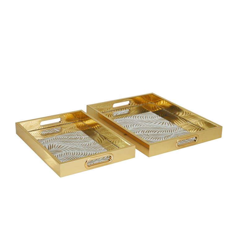 GOLD PLASTIC GEOMETRIC MIRRORED TRAY,