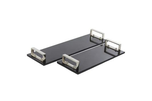 VENUS WILLIAMS COLLECTION SET OF 2 BLACK MARBLE MODERN TRAY