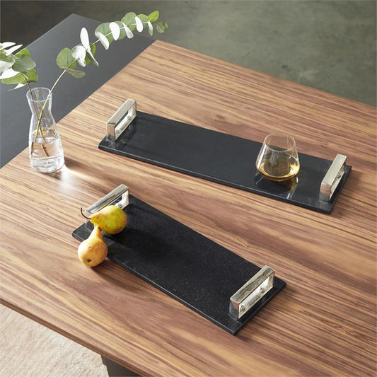 VENUS WILLIAMS COLLECTION SET OF 2 BLACK MARBLE MODERN TRAY