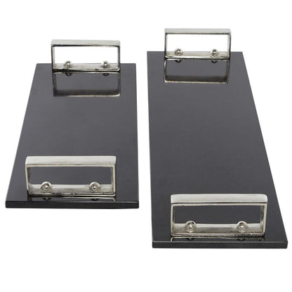 VENUS WILLIAMS COLLECTION SET OF 2 BLACK MARBLE MODERN TRAY