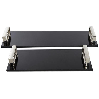 VENUS WILLIAMS COLLECTION SET OF 2 BLACK MARBLE MODERN TRAY