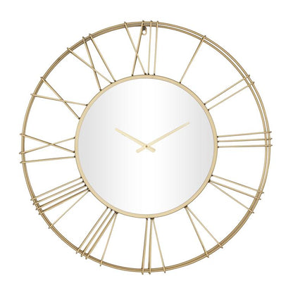 GOLD METAL OPEN FRAME WALL CLOCK WITH CENTER MIRROR,