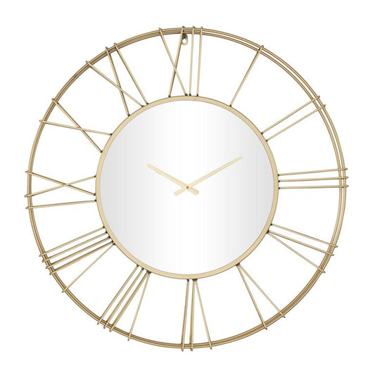 GOLD METAL OPEN FRAME WALL CLOCK WITH CENTER MIRROR,