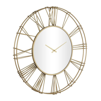 GOLD METAL OPEN FRAME WALL CLOCK WITH CENTER MIRROR,