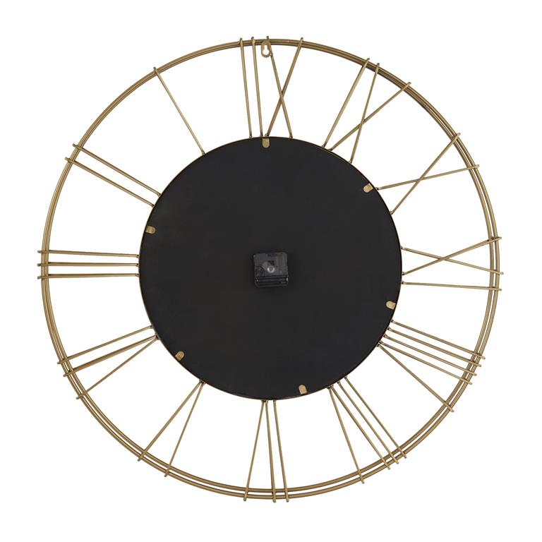 GOLD METAL OPEN FRAME WALL CLOCK WITH CENTER MIRROR,