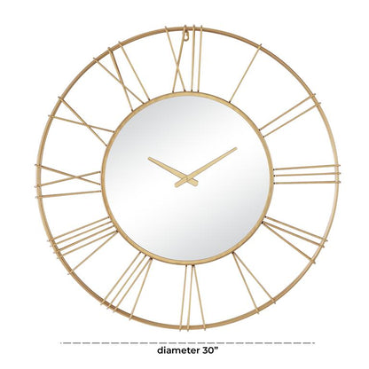 GOLD METAL OPEN FRAME WALL CLOCK WITH CENTER MIRROR,