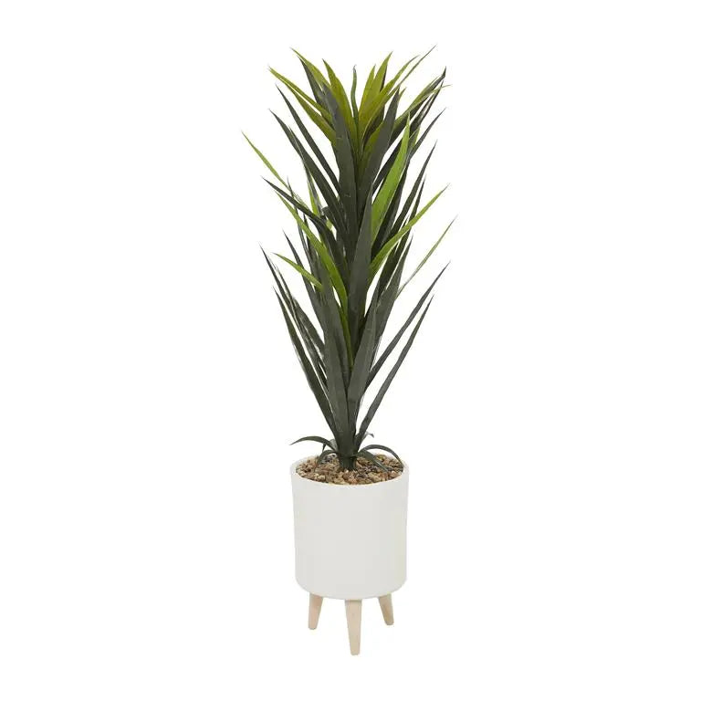 White Plastic Modern Dracaena Artificial Plant