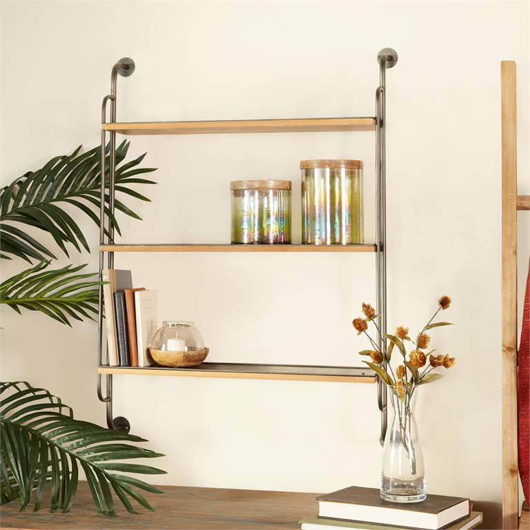 BROWN METAL INDUSTRIAL WALL SHELF