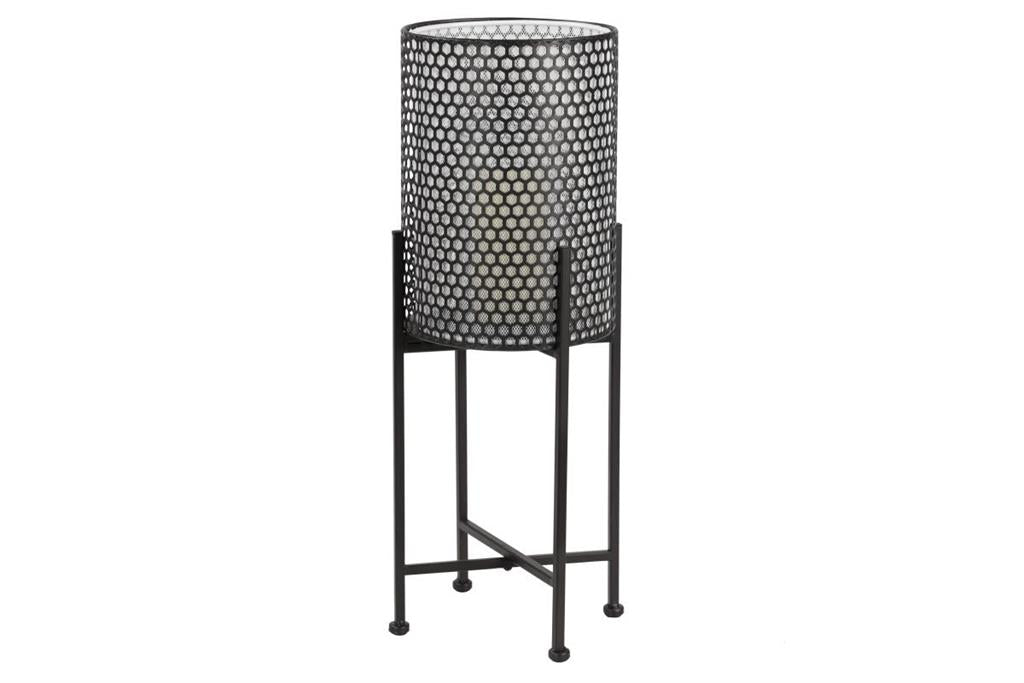 MODERN STYLE ROUND WHITE AND BLACK METAL FLOOR LANTERN WITH PIERCED METAL PATTERN