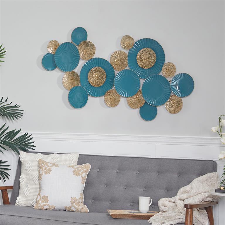 TEAL METAL PLATE WALL DECOR WITH TEXTURED PATTERN,