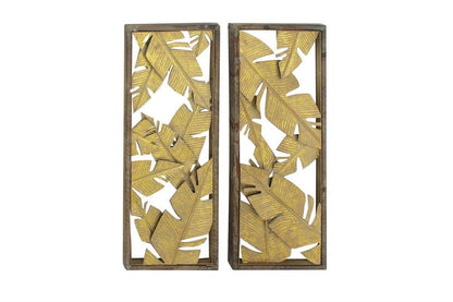 ASSORTMENT OF 2 GOLD METAL CONTEMPORARY FLORAL WALL DECOR