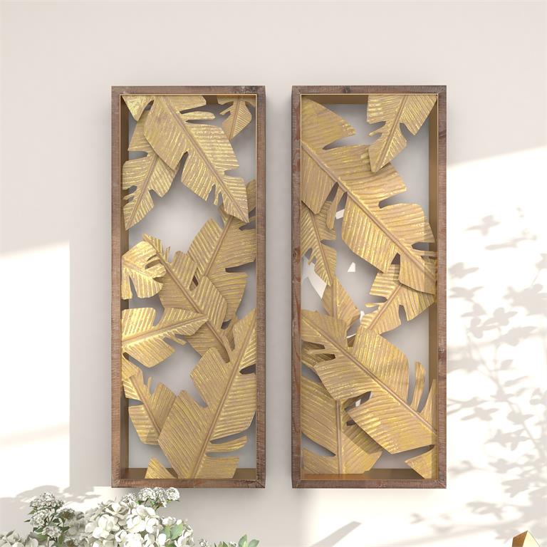 ASSORTMENT OF 2 GOLD METAL CONTEMPORARY FLORAL WALL DECOR