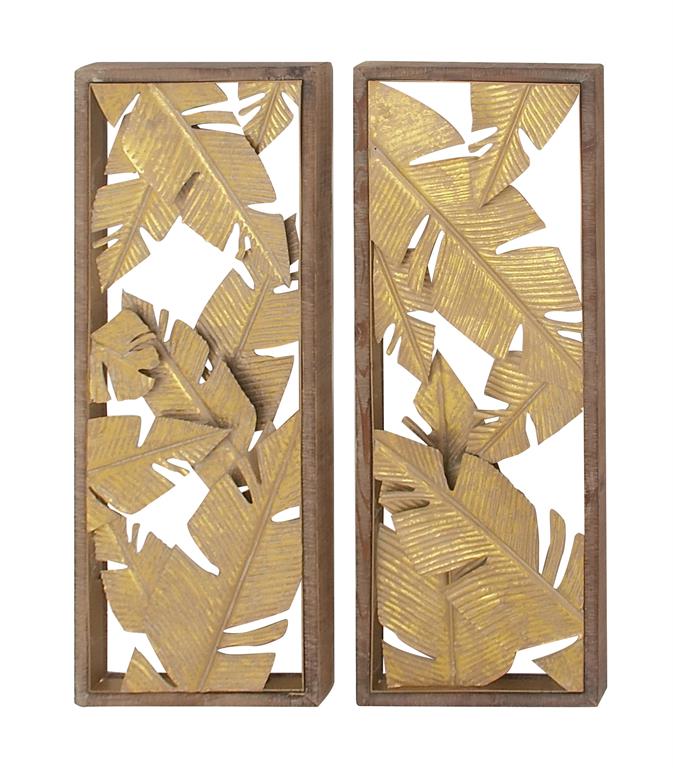 ASSORTMENT OF 2 GOLD METAL CONTEMPORARY FLORAL WALL DECOR