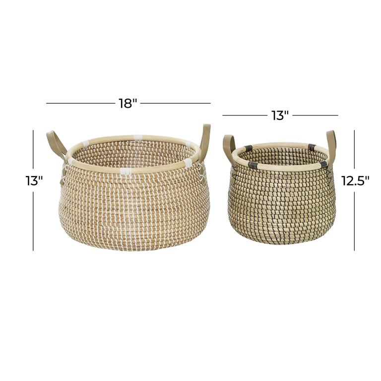 BROWN BANANA LEAF HANDMADE STORAGE BASKET WITH HANDLES