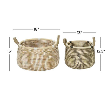 BROWN BANANA LEAF HANDMADE STORAGE BASKET WITH HANDLES