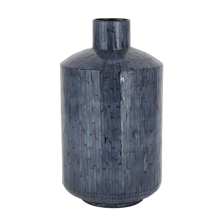 COSMOLIVING BY COSMOPOLITAN BLUE MOTHER OF PEARL HANDMADE VASE