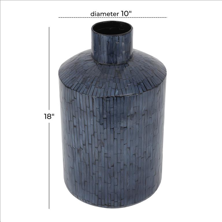 COSMOLIVING BY COSMOPOLITAN BLUE MOTHER OF PEARL HANDMADE VASE