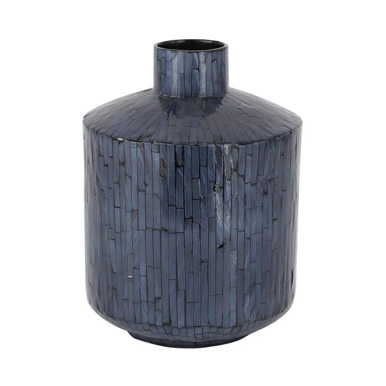 COSMOLIVING BY COSMOPOLITAN BLUE MOTHER OF PEARL HANDMADE VASE
