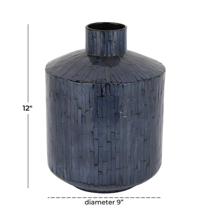 COSMOLIVING BY COSMOPOLITAN BLUE MOTHER OF PEARL HANDMADE VASE