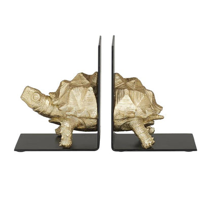 COSMOLIVING BY COSMOPOLITAN BRASS POLYSTONE TURTLE BOOKENDS,