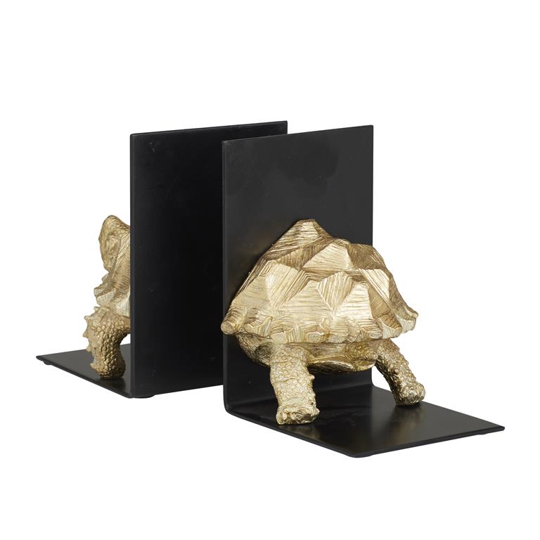 COSMOLIVING BY COSMOPOLITAN BRASS POLYSTONE TURTLE BOOKENDS,