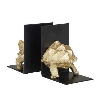 COSMOLIVING BY COSMOPOLITAN BRASS POLYSTONE TURTLE BOOKENDS,