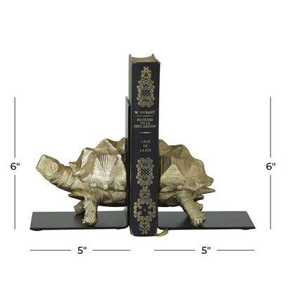 COSMOLIVING BY COSMOPOLITAN BRASS POLYSTONE TURTLE BOOKENDS,
