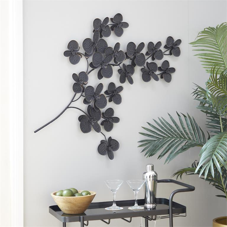 BLACK METAL CONTEMPORARY FLOWERS WALL DECOR