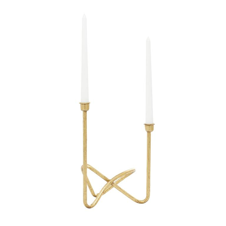 COSMOLIVING BY COSMOPOLITAN GOLD METAL CANDELABRA, 10" X 6" X 11"