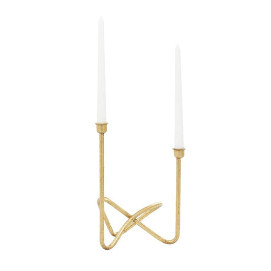 COSMOLIVING BY COSMOPOLITAN GOLD METAL CANDELABRA, 10" X 6" X 11"