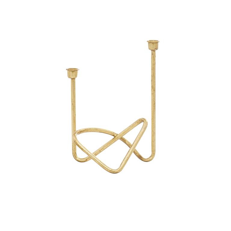 COSMOLIVING BY COSMOPOLITAN GOLD METAL CANDELABRA, 10" X 6" X 11"