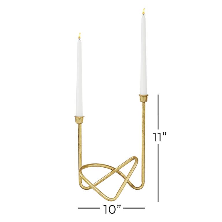 COSMOLIVING BY COSMOPOLITAN GOLD METAL CANDELABRA, 10" X 6" X 11"