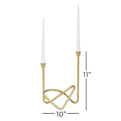 COSMOLIVING BY COSMOPOLITAN GOLD METAL CANDELABRA, 10" X 6" X 11"