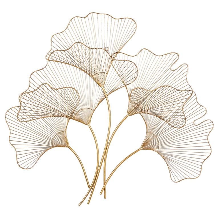 COSMOPOLITAN GOLD METAL FLORAL GINGKO LEAF WALL DECOR