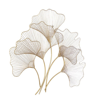 COSMOPOLITAN GOLD METAL FLORAL GINGKO LEAF WALL DECOR